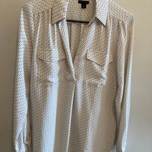 Ann Taylor Black polka-dotted white dress blouse